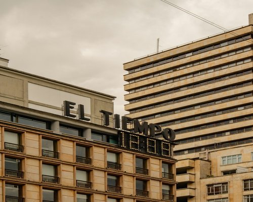 Modern office entrance of our editorial team in Bogota
